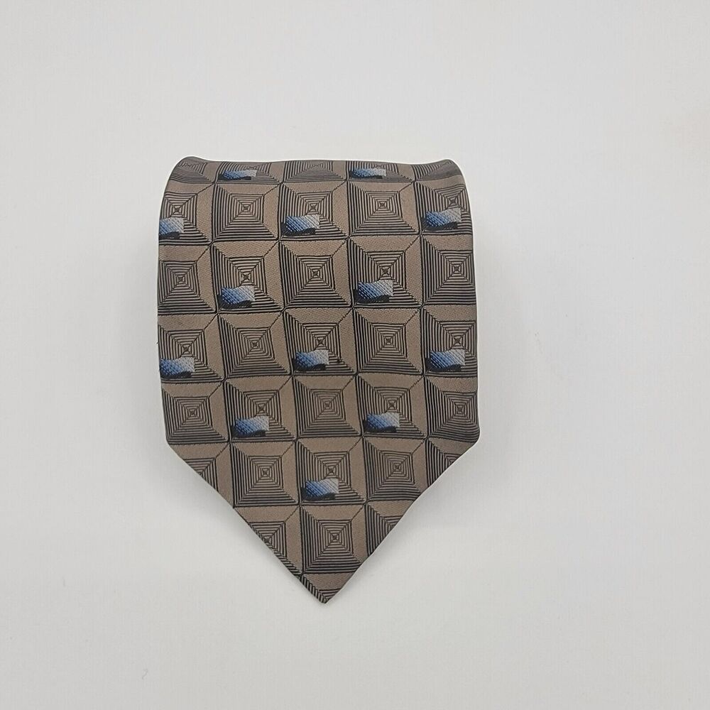 Mens Necktie David Taylor Novelty Pattern Tan Brown Polyester Size 57 By 4 In